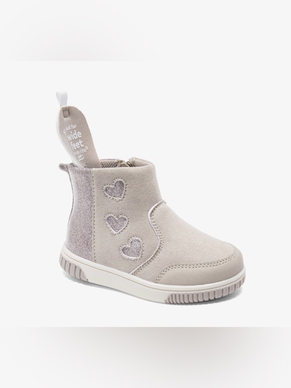 Stride Rite Little Girls Beige Suede Ankle Boots with Glitter Hearts Size 6 - Picture 5 of 16